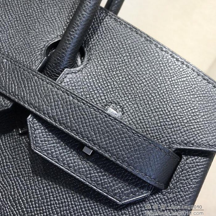 HERMES愛馬仕 鉑金包 Birkin 30cm Epsom 89 Noir 黑色 銀扣 頂級工藝 全手工 蠟線縫製 時尚手提包  Ama1222